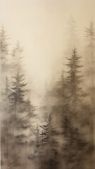Forest fine faded ink wash on antique paper mini Ai generated image