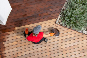 Stain a wood decking boards concept, hardwood care