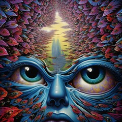 Fractal psychedelic lysergic surreal in alex gray Ai generated Attractive art - obrazy, fototapety, plakaty