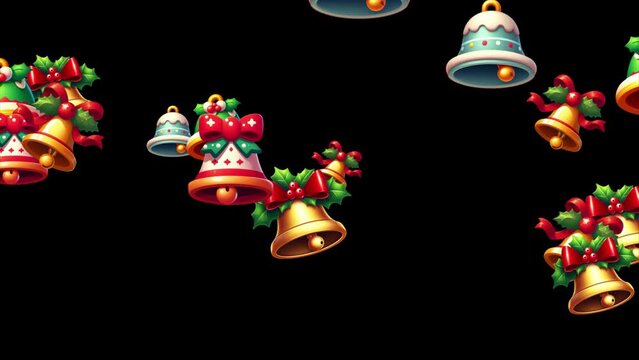 Christmas bells animation, Different colorful Christmas bells moving randomly. Christmas celebration background  
