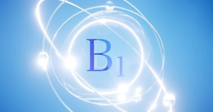 vitamin b1 inscription inside a sphere with atoms and rotating orbits, vitamin complex protection concept, vitamin b thiamine