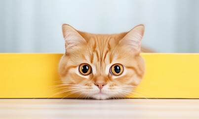 funny orange british cat peeking
