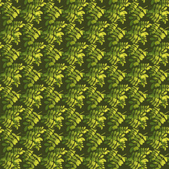 olive branches with berries on a dark green background. yellow-green, swamp, decorative print. seamless plant pattern. brocade. cover. a hand-drawn drawing. vector illustration.