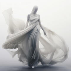 Ghostly girl human robotic figure dressed in white Ai generated Beautiful art