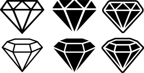Pixel perfect icon set of diamonds, gems, different diamond cuts. Simple thin line icons, flat vector illustrations. Isolated on white, transparent background