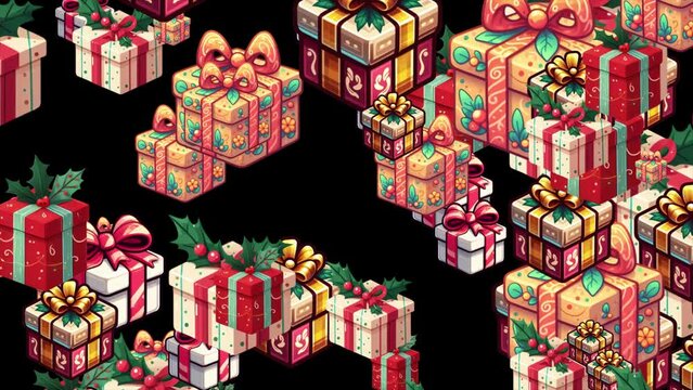 Gift boxes animation, Christmas celebration background video , Different gift packs popping up and moving randomly 