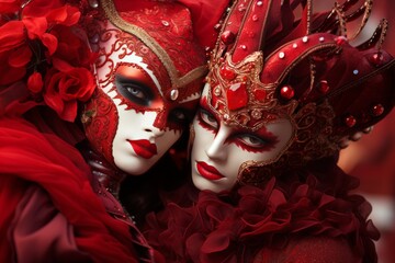 Opulent venice carnival masquerade ball with ornate masks and costumes, exuding charm and allure