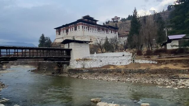 Punakha Dzong with river and green surrounding in Bhutan