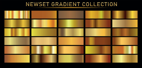 Gold gradient set background vector icon texture metallic illustration for frame, ribbon, banner, coin and label. Realistic abstract golden design seamless pattern. Elegant light and shine template - obrazy, fototapety, plakaty