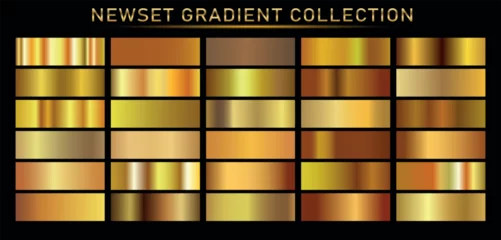 Fotobehang Gold gradient set background vector icon texture metallic illustration for frame, ribbon, banner, coin and label. Realistic abstract golden design seamless pattern. Elegant light and shine template © Miry Haval