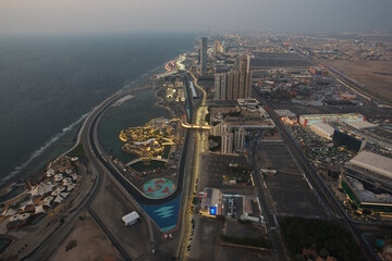 View of Jeddah Cornish area, Saudi Arabia from the top of  a building