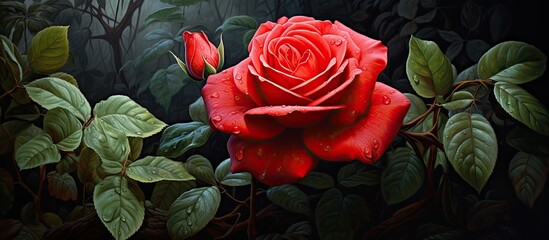 summer garden amidst the lush green foliage stands an isolated rose with its vibrant red petals radiating beauty against the white background of natures floral tapestry