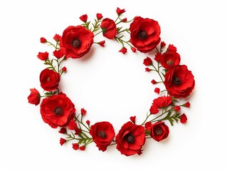 Poppy day great remembrance war world flanders, Wreath of Poppies isolated on white background.