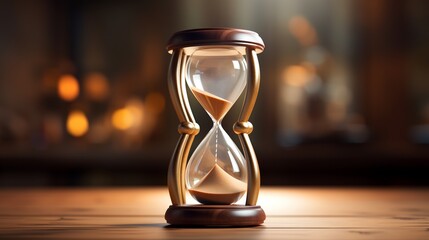 Hourglass on the background of a sunset. The value of time in life. Concept of time saving,...