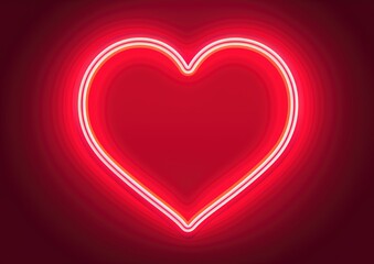 Heart neon sign on red background