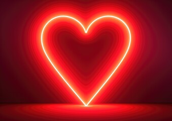 Heart neon sign on red background