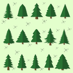 Vector set of cartoon Christmas trees icons collection.