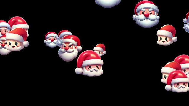 Santa Claus heads moving in a wiggly motion from left to right, Santa Claus heads animation , Christmas celebration background .