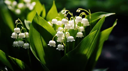 Muurstickers Lily of the valley, Convallaria majalis, water drops. Convallaria majalis. Springtime Concept. Mothers Day Concept with a Copy Space. Valentine's Day. © John Martin