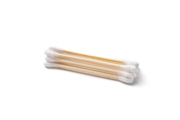 Wooden cotton swabs buds on a white background
