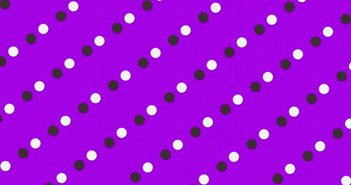 2 circles rotating back and forth in loop animation over duotone purple color background. Abstract flat animated pattern motion graphics background.