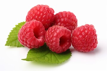 Fresh raspberries on white background   perfect for healthy eating and summer recipes - obrazy, fototapety, plakaty