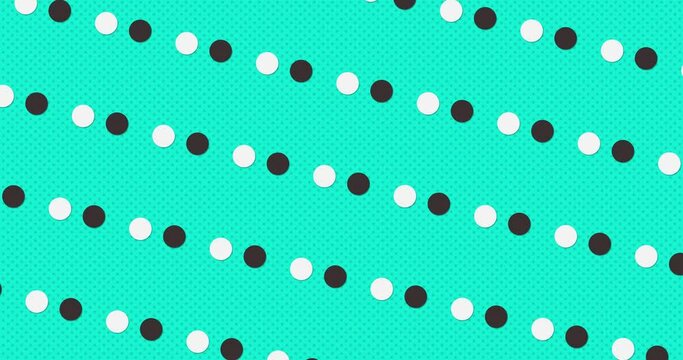 2 circles rotating back and forth in loop animation over duotone sky blue color background. Abstract flat animated pattern motion graphics background.
