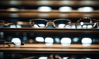 Glasses, Eyeglasses Optical Store, Fashion eyewear at night market, Colorful glasses, Glasses on shelf, Glasses in optical store shopping mall (Selective Focus)