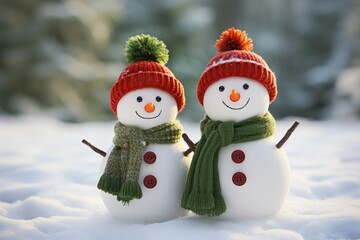 Obraz premium Happy winter snowmen