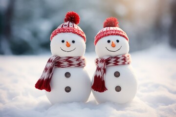 Fototapeta premium Happy winter snowmen
