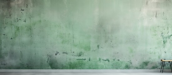 In the vintage space an abstract pattern of green grunge adorns the old concrete wall its texture and color reminiscent of weathered rock and cement on the floor