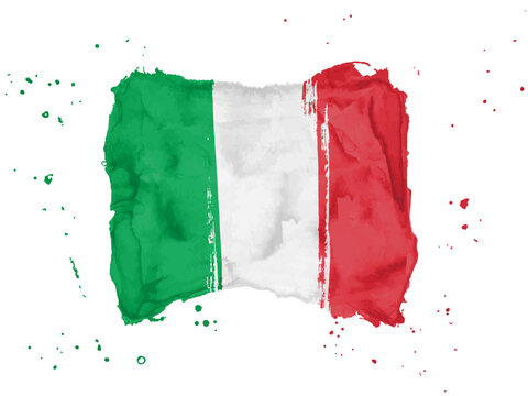 Flag of Italy, brush stroke background.  Flag of Italy on white background. Watercolor style for your design, Italian Republic.  EPS10.