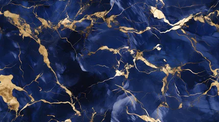 Fotobehang Royal blue marble with gold flecks texture, seamless texture, infinite pattern © Viktoria
