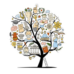 Philosophy concept art tree isolated on white for your design - cards, banners, ads, print etc. Flat style