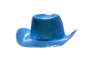 sparkling blue cowboy hat in various poses on cropped background - obrazy, fototapety, plakaty