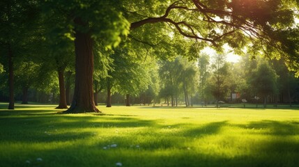 Obraz premium Beautiful summer landscape with green foliage in the park
