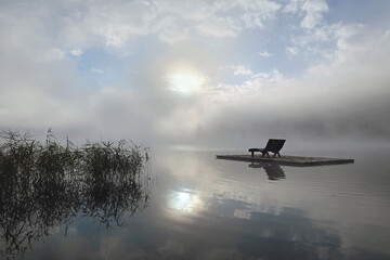 meditativer Morgen am Seeufer - meditative morning at the lakeside - obrazy, fototapety, plakaty