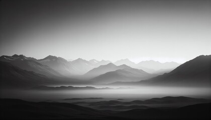 Mystical Mountain Layers in Monochrome