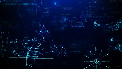 Dynamic Equations. physics formulas, engineering concepts, and math calculations with a flying motion graphic and blueprint - Powered by Adobe