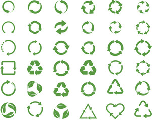Recycle icon symbol vector set. Recycling and rotation or circular arrows icon collection. revolves endlessly Reuse sign. Eco ecology nature bio green