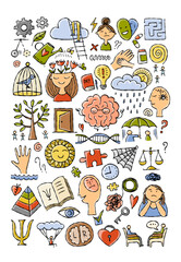 Psychology and emotions, working with the brain, positive thinking. Concept art background for your design