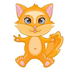 Cute design of fox baby character cartoon, 3D, isolated on white background. Cute animal for cards, invitations, posters, banners, children's books. Vector illustration, eps.