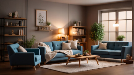 Fototapeta na wymiar Cozy miniature of the living room with sleek furniture design - AI Generative