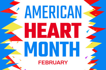 Fototapeta na wymiar American Heart Month Wallpaper with different shapes design and typography with white backdrop. banner design