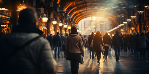 Unidentified persons walking through the train station. ia generative - obrazy, fototapety, plakaty