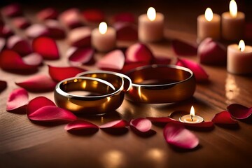 candles and rose petals generated by AI technology	