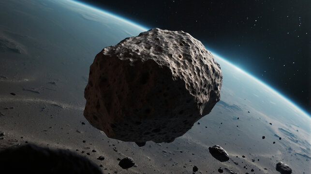 Extreme macro shot of an asteroid floating in space - AI Generative