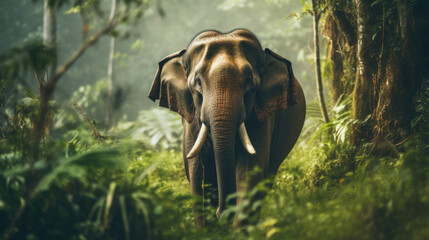 Adult Sri lankan elephant on the road. Sri Lankan elephant (Elephas maximus maximus) - obrazy, fototapety, plakaty