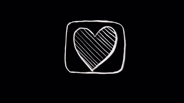 Hand drawn animated doodle of heart in a rectangle frame. Video clip with alpha channel.