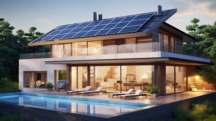 Fototapeta premium Beautiful Modern House with Solar Panels